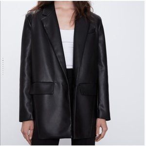 NWT Zara Faux Leather Oversized Blazer Black L